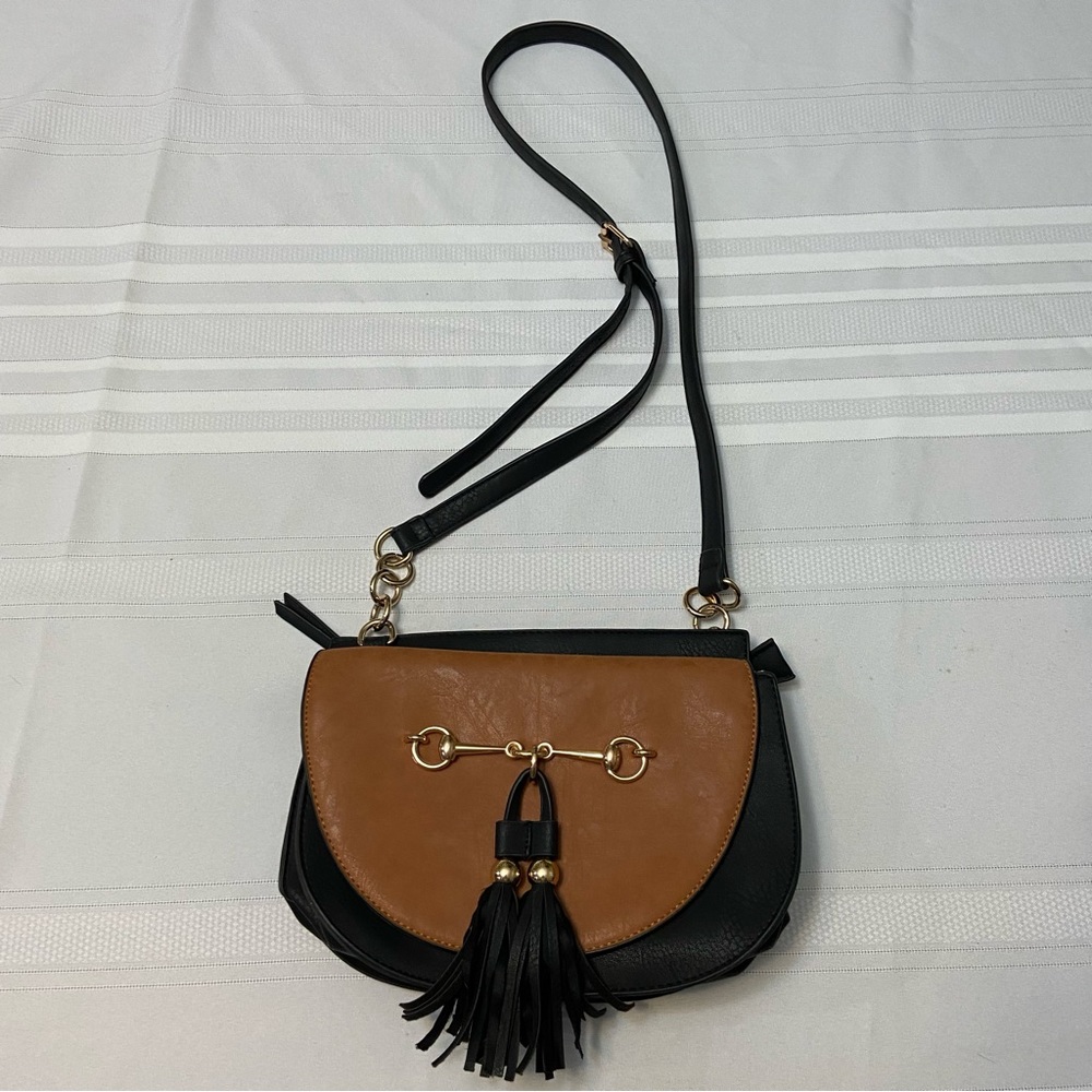 Liz Soto Black & Brown Bridle Bit Saddle Bag Style Womens Crossbody Bag - Picture 2 of 10